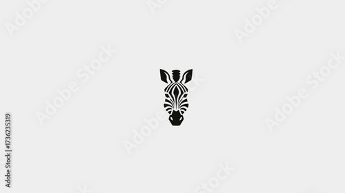 Minimalist black and white zebra head illustration. Stylized vector graphic featuring iconic African animal stripes on a clean, light background.