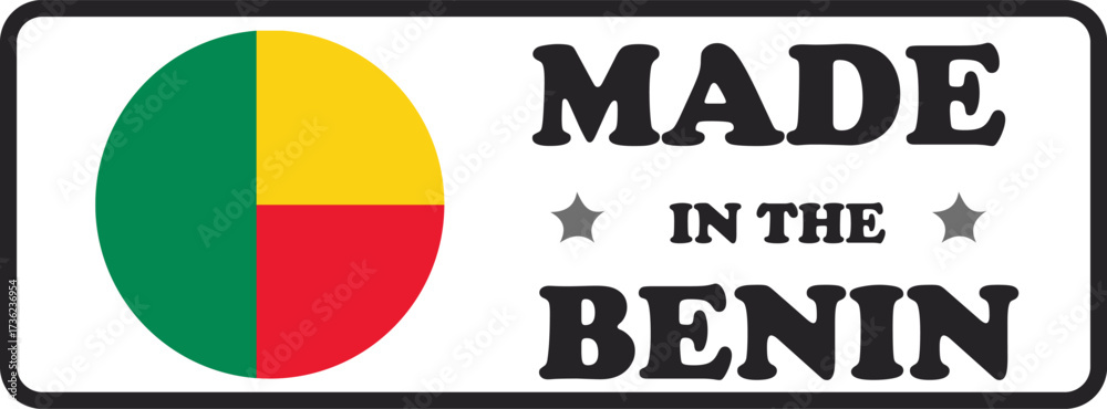 Fototapeta premium Made in Benin Label with Circular National Flag Isolated on Transparent Background