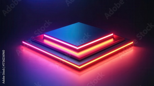 Abstract 3D Chip Technology Design with Neon Light Glow