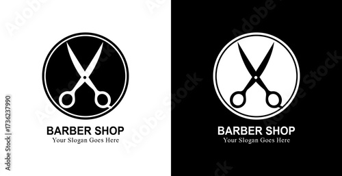 Scissor-shaped logo design combined with a circle