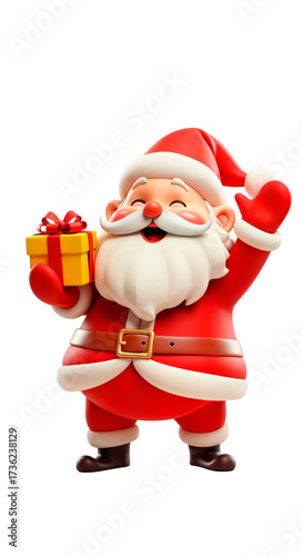 Santa Claus Holding a Gift Box and Waving
