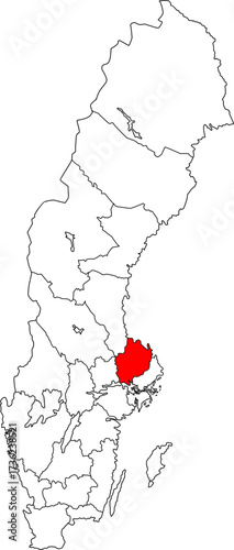 Detailed vector map of Sweden highlighting Uppsala County (Uppsala län), a key administrative region and major historical and educational center.

