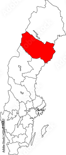 Detailed vector map of Sweden highlighting Västerbotten County (Västerbottens län), the large northern region spanning the coast and vast wilderness areas.

