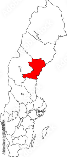 Detailed vector map of Sweden highlighting Västernorrland County, a major northern region known for its timber industry and the High Coast World Heritage Site.


