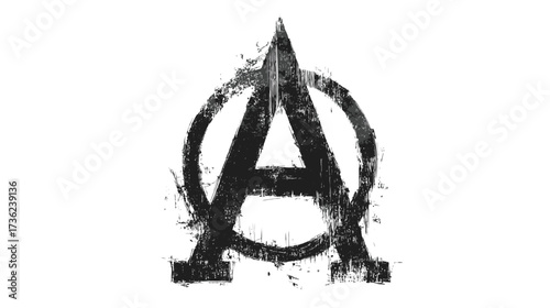 Distressed grunge letter A in circle symbol. Concept of rebellion, freedom, protest, resistance, or radical expression.