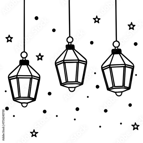 Lanterns of the Midnight Carol line art  vector 