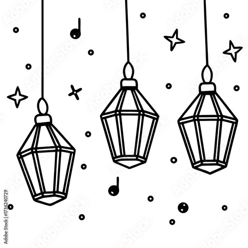 Lanterns of the Midnight Carol line art  vector 