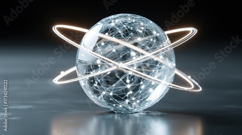 Abstract Sphere Displaying Network Connections and Data Flow