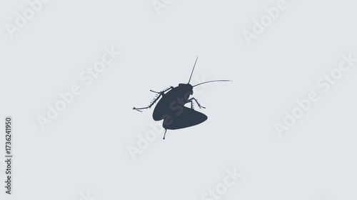 Cockroach silhouette graphic illustration on a minimal light gray background. Insect pest symbol or icon design element.