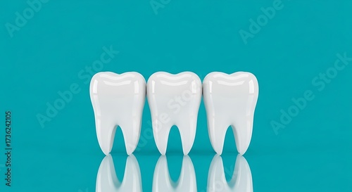 Three clean white teeth studio shot