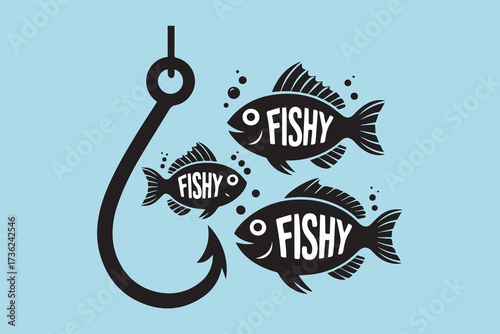 Fishy Fishing Hook and Three Fish Vector