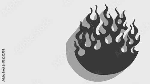 Stylized Dark Flame Graphic with Dynamic Shadow on Light Background - Energy, Passion, and Danger Concept Illustration