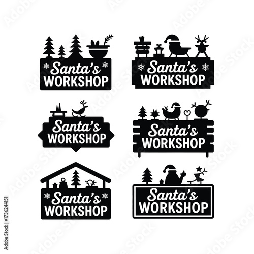 Collection of santa s workshop signs silhouette