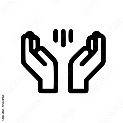 Sound wave icon above open hands in flat vector style for communication and care themed content