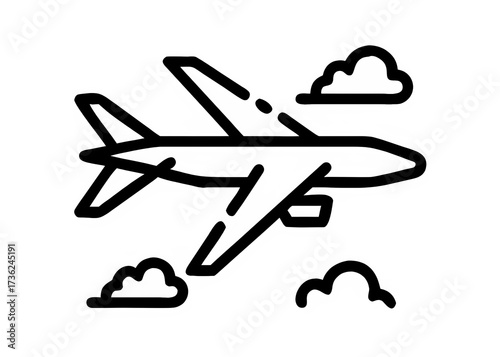 Airplane Icon in the Sky with Clouds for Travel and Transportation Themes