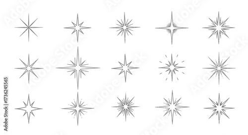 Collection of sparkling starbursts and glitter effects with dynamic light flares and radiant bursts