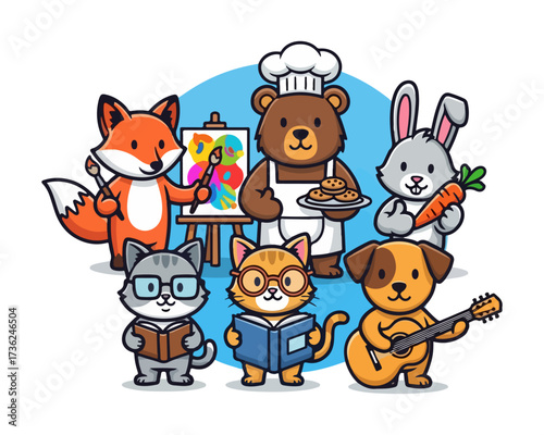 Cartoon-style animal mascots