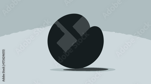 Minimalist abstract dark gray geometric shape with soft shadow on light background, modern graphic design element, clean illustration.