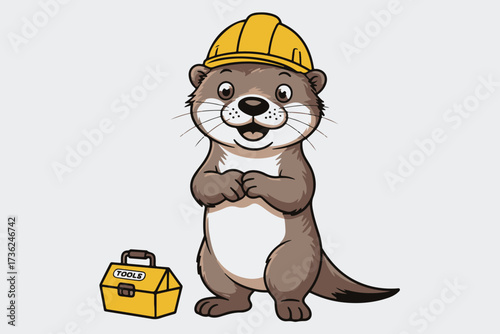 Otter Construction Worker with Toolbox illustration Vector