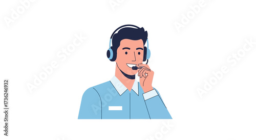 Help Desk Vector Illustration of a Customer Support Representative with Headset and Microphone