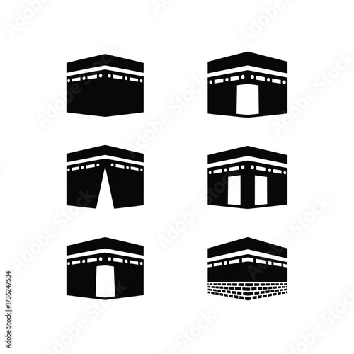 Kaaba icon set silhouette