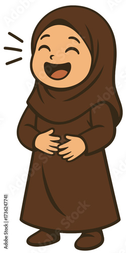 Muslim Girl Cartoon Laughing | Cute Islamic Kid Illustration