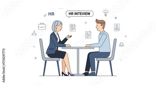 HR Interview Woman Interviews Man at Desk