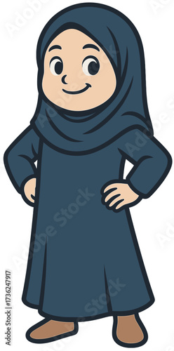 Muslim Girl Cartoon Standing Confidently | Cute Islamic Kid Illustration