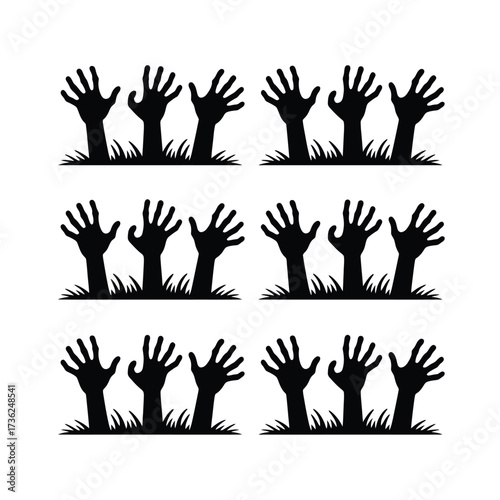 Rising zombie hands silhouette for halloween