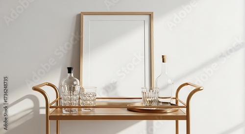 Bar Cart with Frame, Bottle and Glass