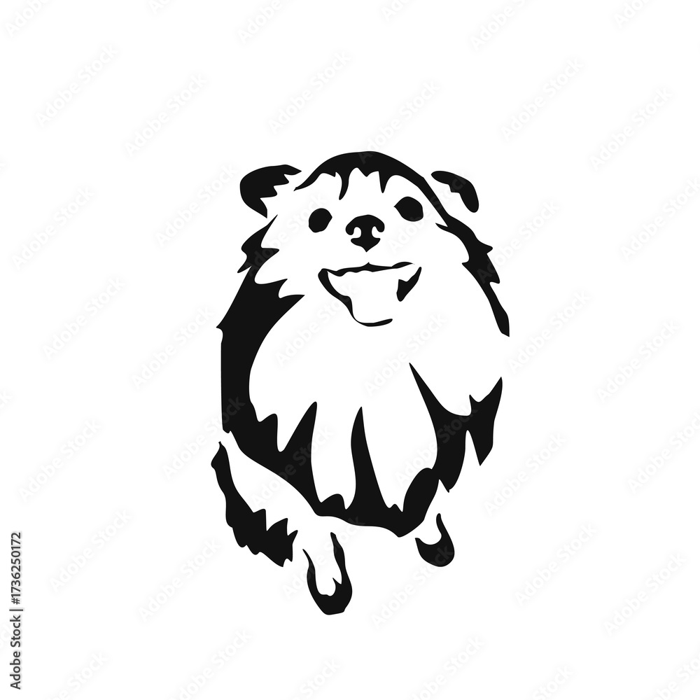Obraz premium Vector drawing of a dog. Black and white gestalt design of a funny pet. Little doggy. Cute animal illustration. Postcard for International Dog Day