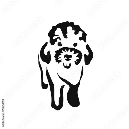 Vector drawing of a dog. Black and white gestalt design of a funny pet. Little doggy. Cute animal illustration. Postcard for International Dog Day	
