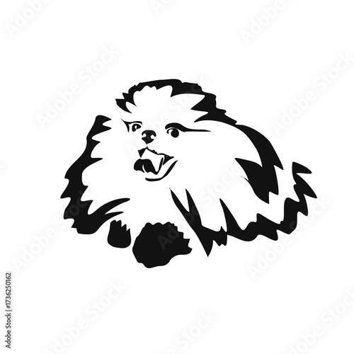 Vector drawing of a dog. Black and white gestalt design of a funny pet. Little doggy. Cute animal illustration. Postcard for International Dog Day	
