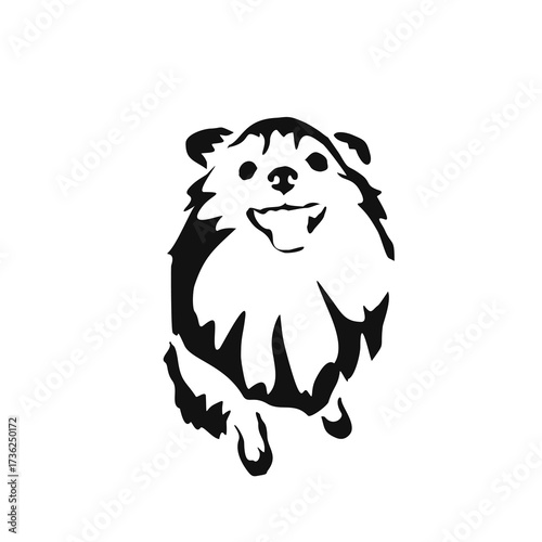 Vector drawing of a dog. Black and white gestalt design of a funny pet. Little doggy. Cute animal illustration. Postcard for International Dog Day	
