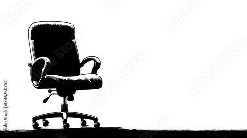 Modern ergonomic office chair silhouette in black and white, isolated on a clean white background with generous copy space for text.
