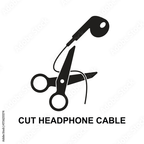 cut headphone cable icon. Scissors cut the cable from the headphone isolated on background vector illustration. Non AI generate.
