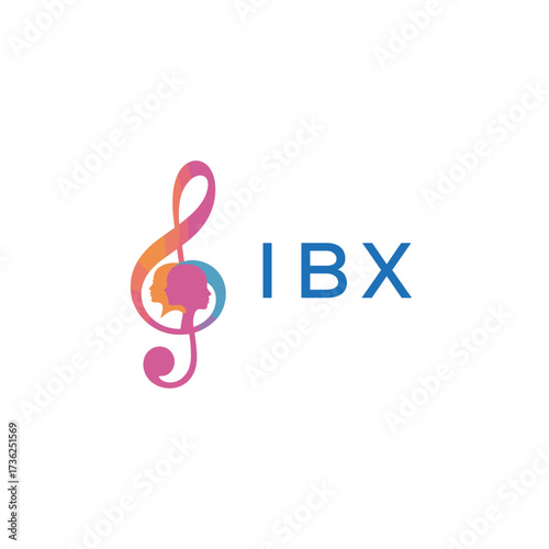 "IBX Music and Arts Logo Design, Abstract Treble Clef with Human Faces", IBX Later Logo, 
