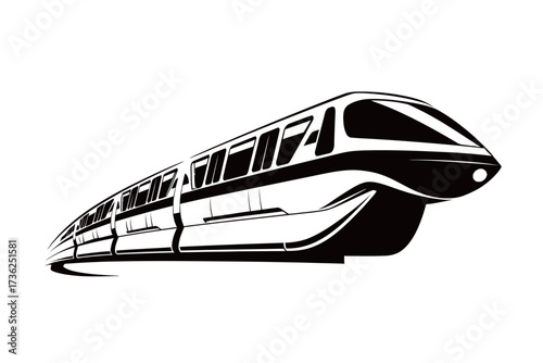 A stylized representation of a modern train highlights its aerodynamic shape and futuristic features. The sleek lines and design emphasize efficiency and speed.