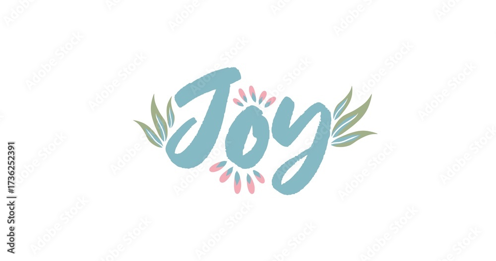 Fototapeta premium Playful JOY logo adorned with delicate pink flowers and greenery. Perfect for mood-boosting content, happiness blogs, lifestyle coaching, or self-love-focused wellness businesses.