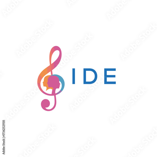 "IDE Music and Arts Logo Design, Abstract Treble Clef with Human Faces", IDE Later Logo, 
