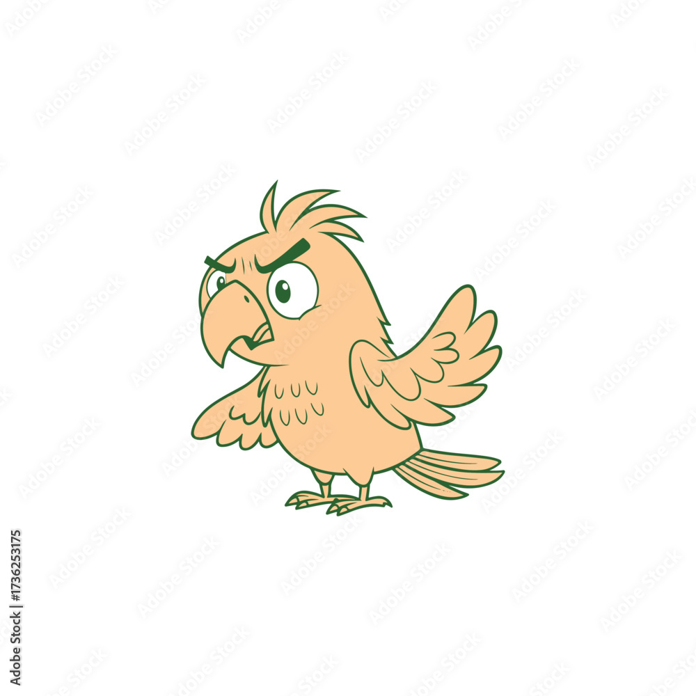 Fototapeta premium create a vector style simple cartoon little angry parrot white background.