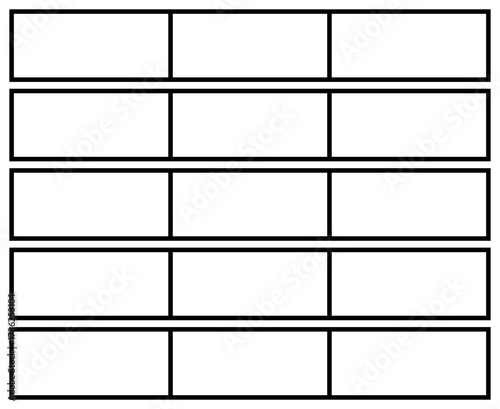 Table chart 3x5. 3 columns 5 rows. Editable color vector