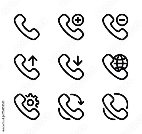 Phone Call Actions, Incoming Outgoing, Add Remove, Global Communication Line Icons Set