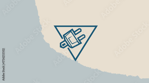 Electrical plug icon in inverted triangle, symbolizing power and connection on a modern textured two-tone background
