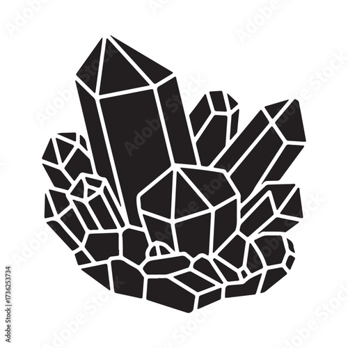 Modern Geometric Crystal Cluster Silhouette with White Outlines