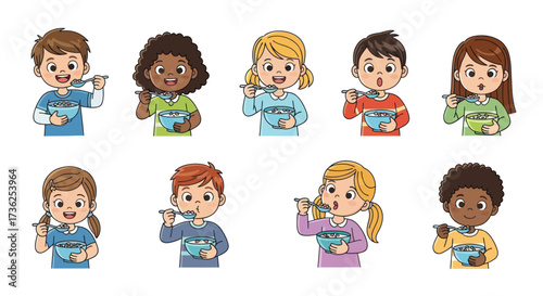 Diverse Group of Children Brushing Their Teeth Promoting Dental Hygiene and Healthy Habits.
