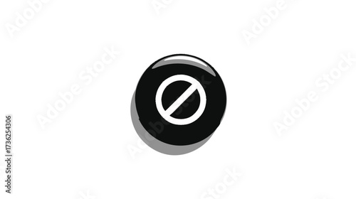 Glossy black forbidden button icon with a white 'no' symbol, representing stop, prohibition, restriction, or denied access.