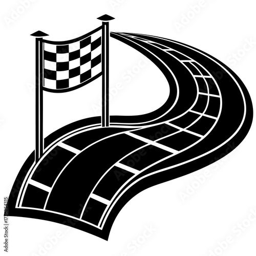 Simple black silhouette of a flag marking a destination point or checkpoint representing achievement success or a final goal in a minimalist design