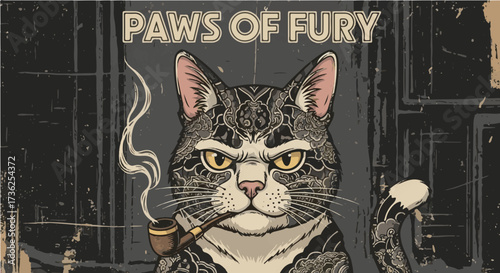 Intense "Paws of Fury" Gangster Cat with Gritty Expression