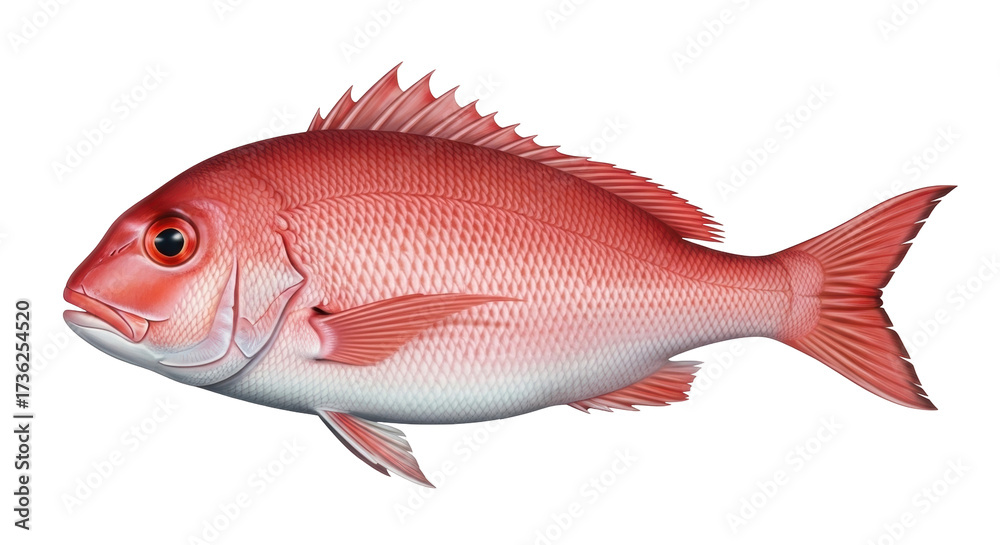 Obraz premium Isolated Red Snapper fish with vibrant colors, scales, and fins for commercial fishing stock
